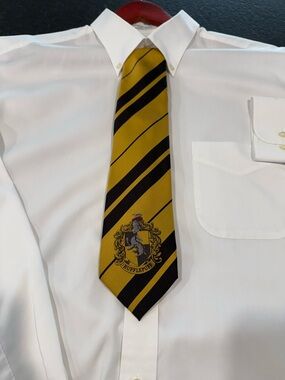 Hufflepuff Crest Yellow & Black Striped Neck Tie, Bow Tie and keychain.